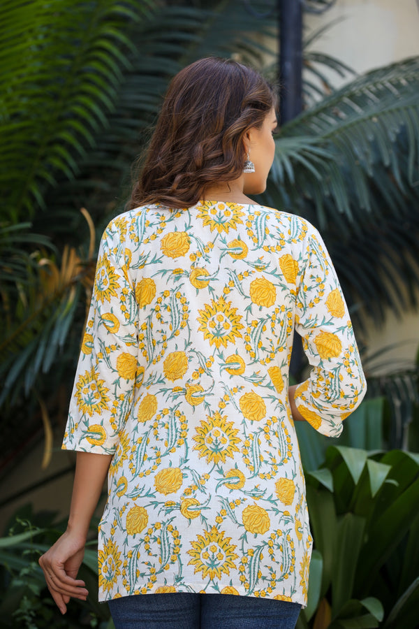 Yellow Desire Handblock Short Kurta