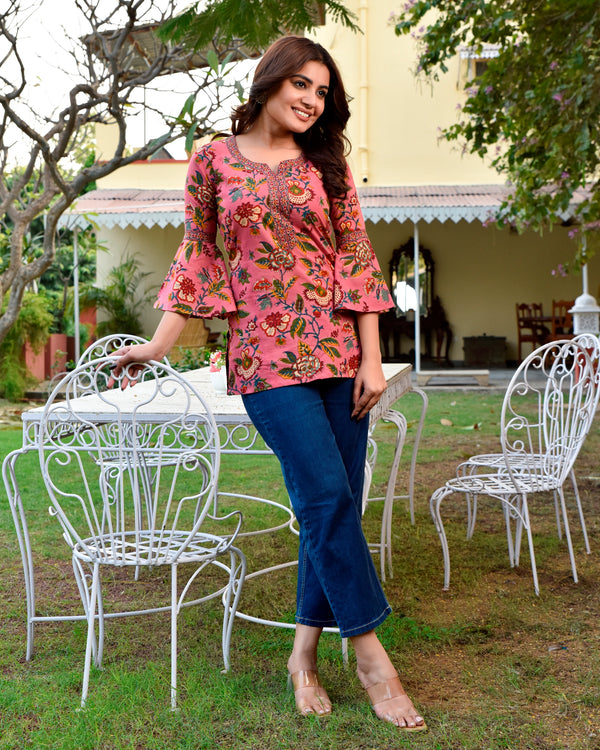 Rouge Handblock Short Kurta
