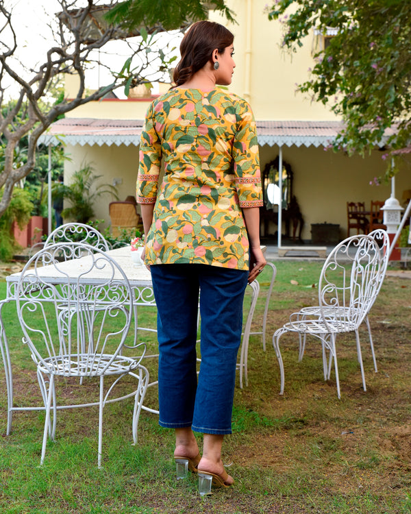 Pollen Cotton Hand block Printed Short Kurta