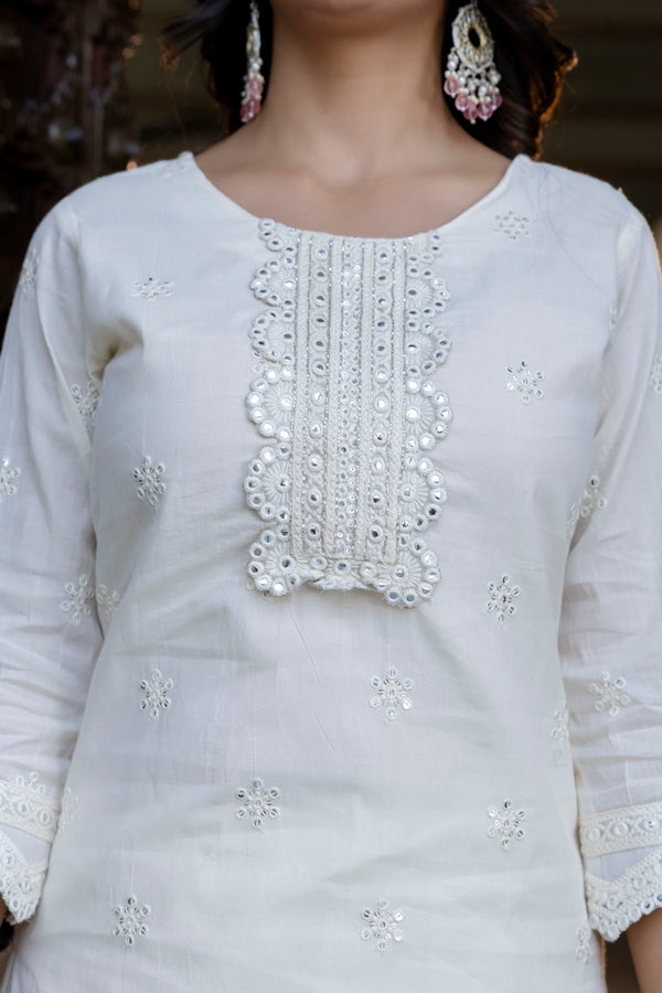 Dharini White Handwork Suit Set with Chiffon Dupatta