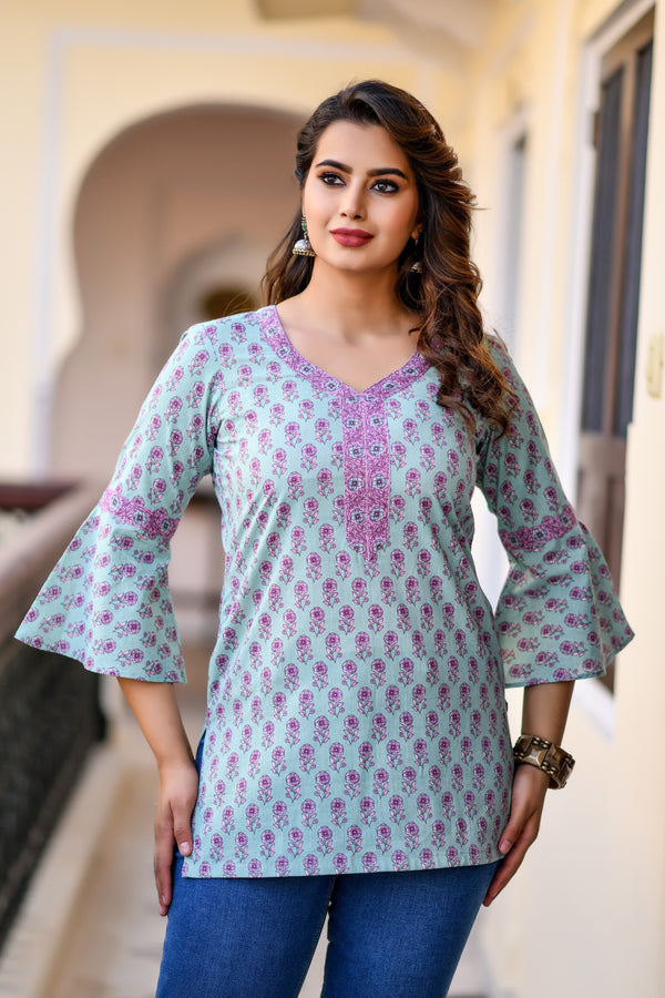 Designer Sea Green Short Kurta