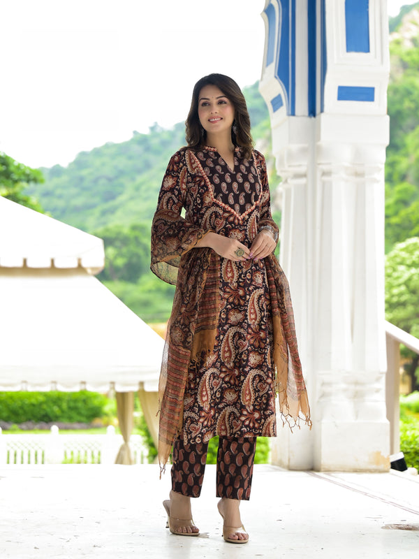 Paisley Block Print Handwork Straight Fit Kurta Pant Set