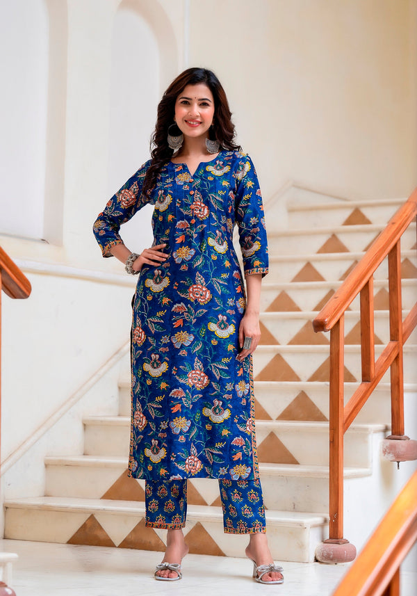 Falak Chintz block Print Pintuck Chanderi Kurta Pant Set