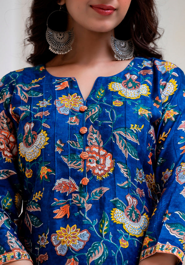 Falak Chintz block Print Pintuck Chanderi Kurta Pant Set
