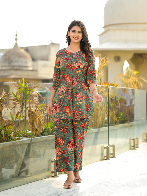 Desi Bloom Handblock Cotton Floral coord set