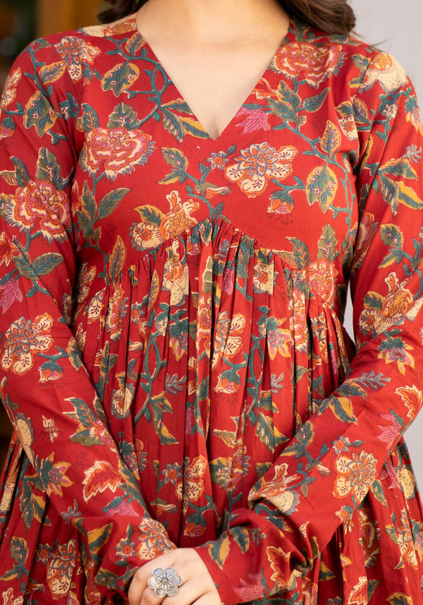 Saanvi Maroon Floral Print Kurta Pant Set