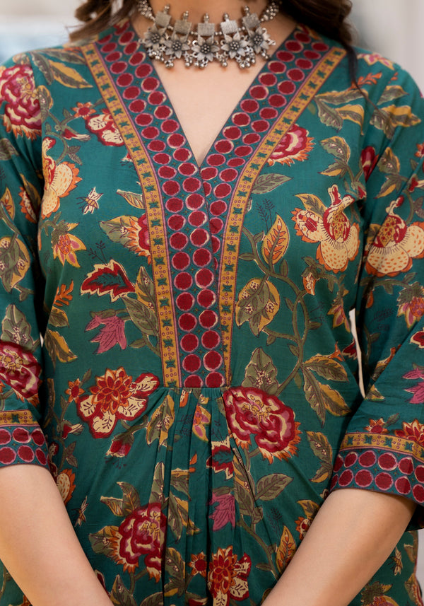 Trishala Green Floral Print Kurta Pant Set