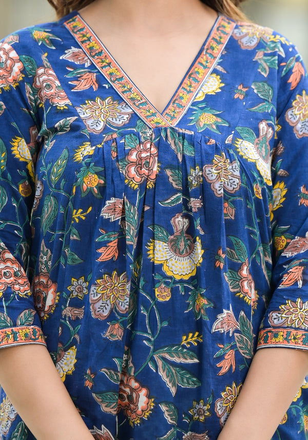 Bella Blue Hand Block Print Cotton Straight Kurta