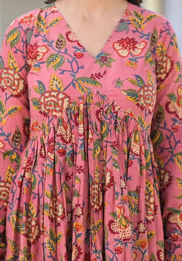 Aleeza Peach Handblock Printed Kurta Pant Set