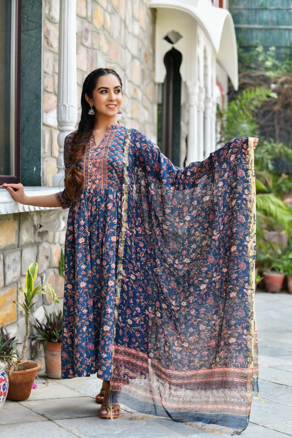 Royal Blue Handblock Suit Set